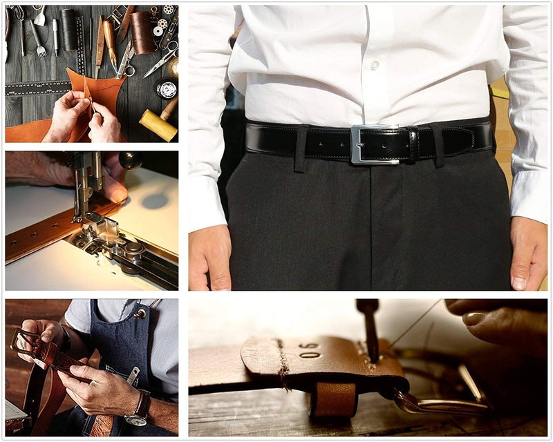 KM Legend Mens Genuine Leather Dress - Classic & Fashion For Work Business And Casual Belt, Basic Black, 32 US - Image 2